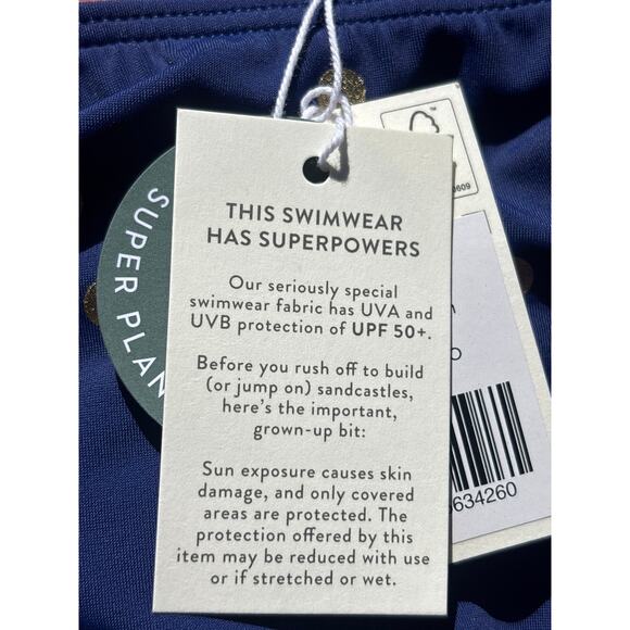 Mini Boden Cross-back Printed Swimsuit in Navy with Gold Foil Confetti Dot - Picture 6 of 9